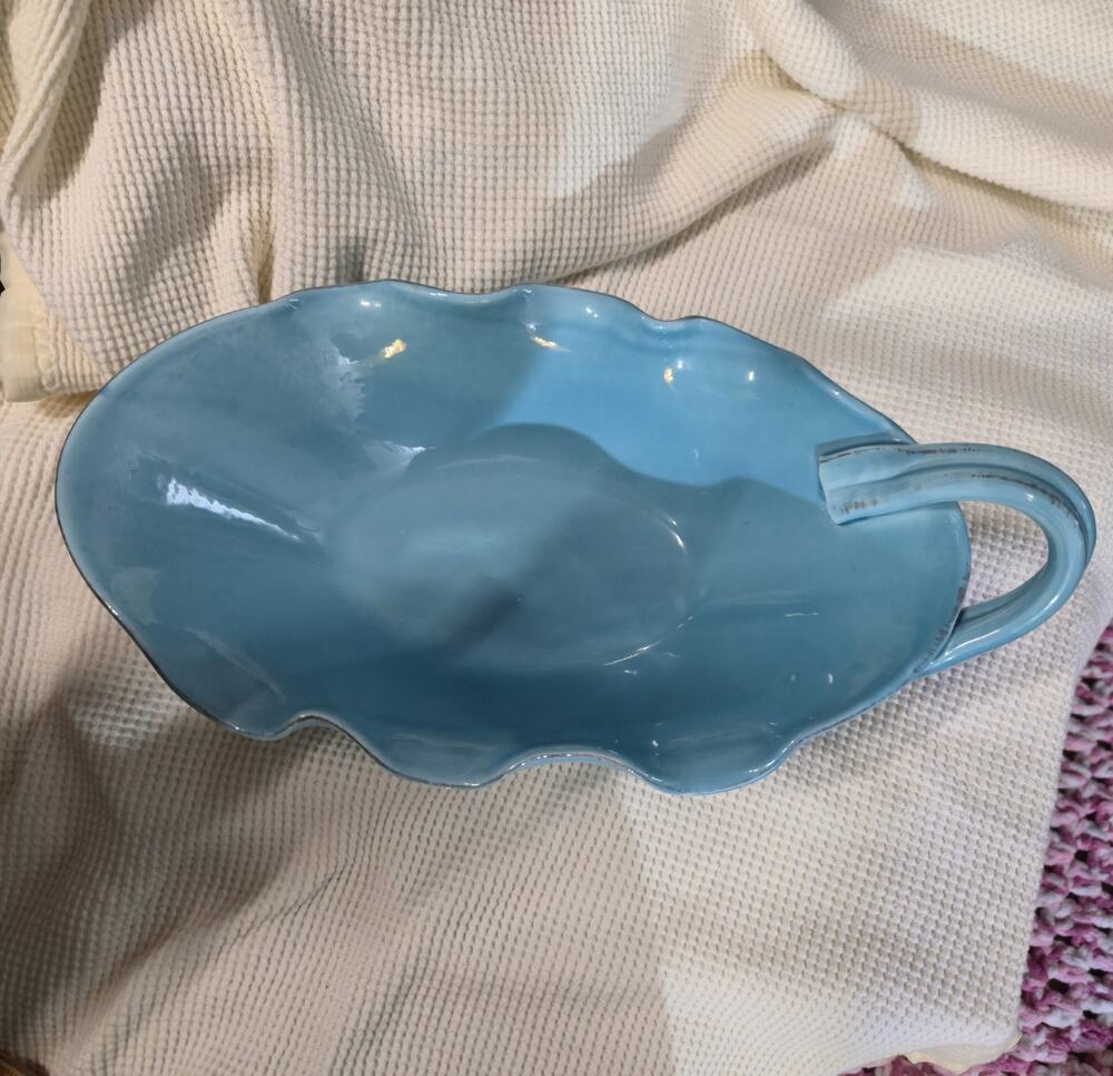 MC “Fatto e Decorato a Mano” Made in Italy Aqua Ceramic Bowl Oval w/ Handle